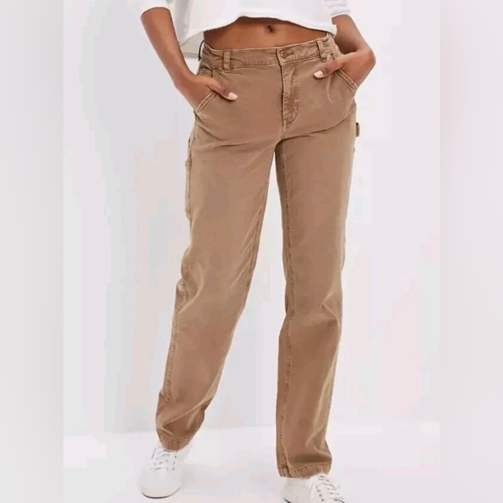American Eagle Womens Stretch High-Rise Straight Carpenter Pant Tan 00